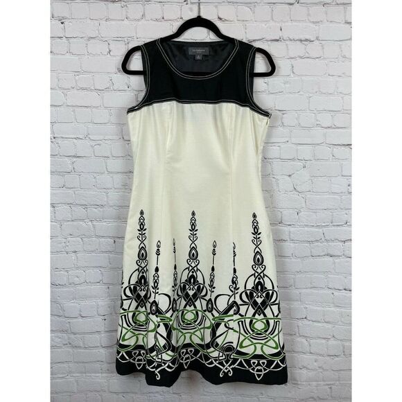 LIZ CLAIBORNE DRESSES cotton white cream black green fit flare dress size 10 - Picture 1 of 9